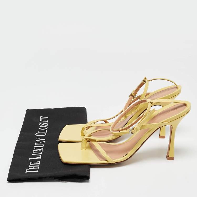 Pre Owned Bottega Veneta Green Leather Stretch Ankle Strap Sandals Size 40
