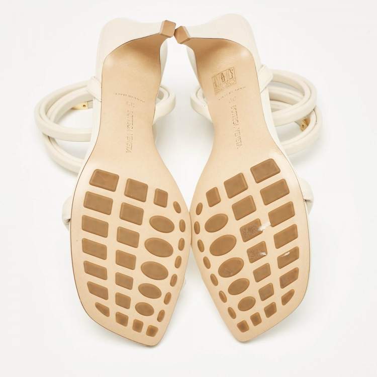 Pre Owned Bottega Veneta White Leather Spiral Ankle Wrap Sandals Size 39
