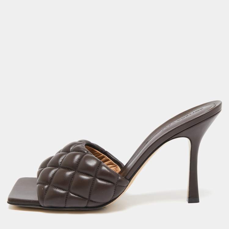 Pre Owned Bottega Veneta Brown Padded Leather Lido Slide Sandals Size 41