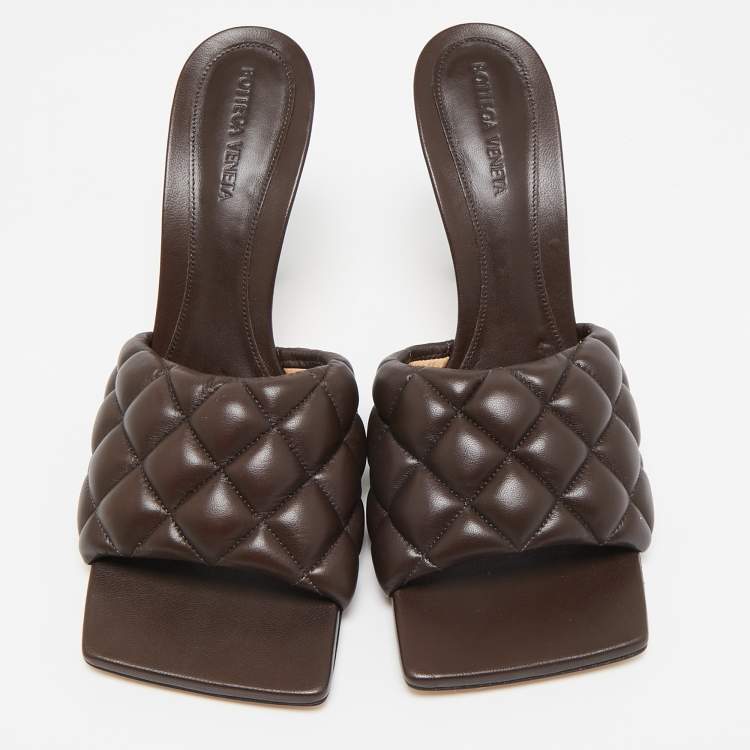 Pre Owned Bottega Veneta Brown Padded Leather Lido Slide Sandals Size 41
