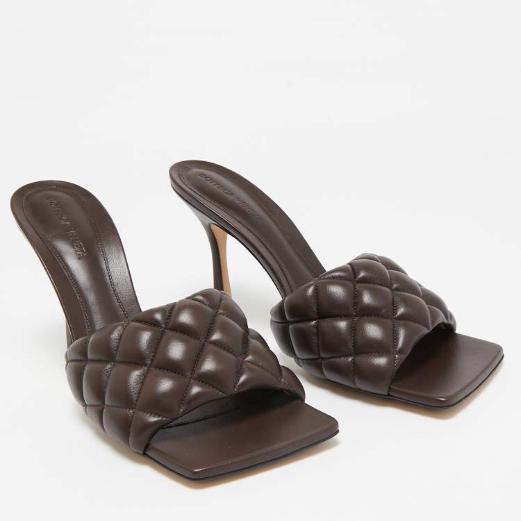 Pre Owned Bottega Veneta Brown Padded Leather Lido Slide Sandals Size 41