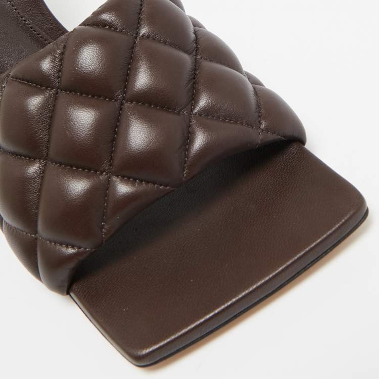 Pre Owned Bottega Veneta Brown Padded Leather Lido Slide Sandals Size 41