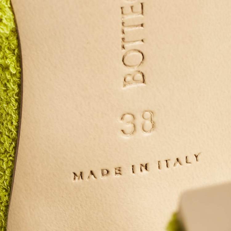 Pre Owned Bottega Veneta Green Terry Fabric Bow Slide Sandals Size 38