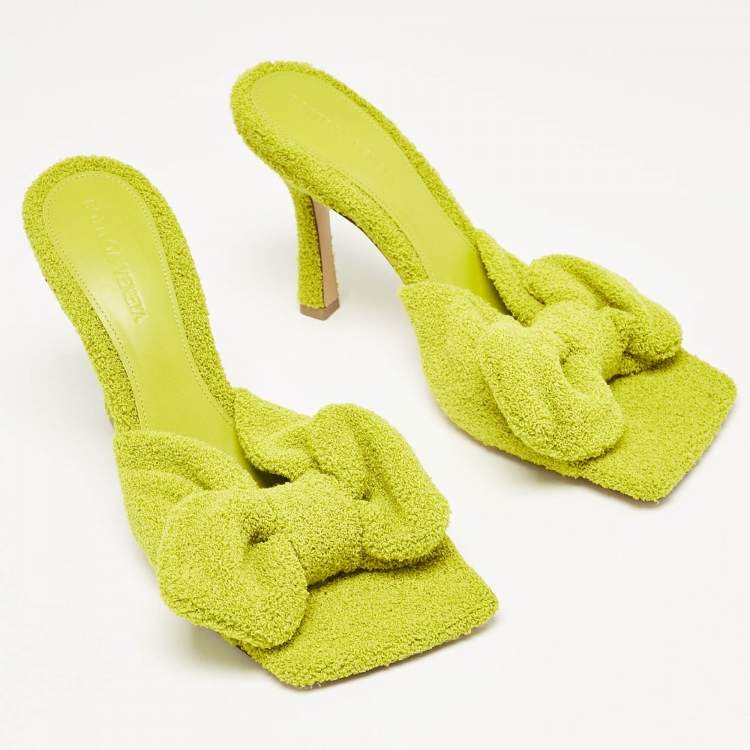 Pre Owned Bottega Veneta Green Terry Fabric Bow Slide Sandals Size 38