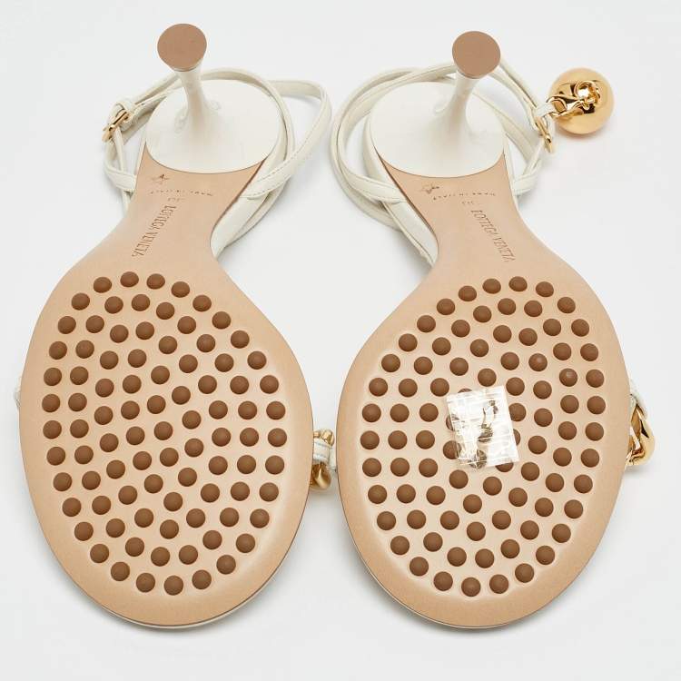 Pre Owned Bottega Veneta White Leather Dot Ankle Strap Sandals Size 38