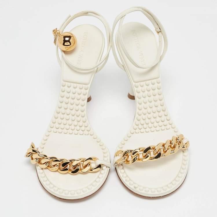 Pre Owned Bottega Veneta White Leather Dot Ankle Strap Sandals Size 38