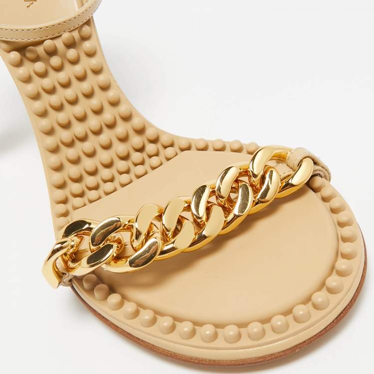 مملوكة مسبقًا Bottega Veneta Beige Leather Dot Ankle Strap Sandals Size 38.5
