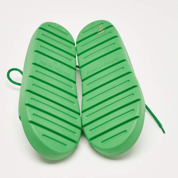 Pre Owned Bottega Veneta Green Rubber Lace Up Flat Sandals Size 39