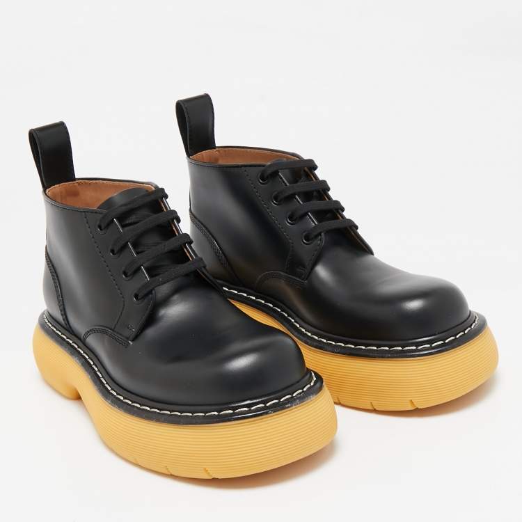Pre Owned Bottega Veneta Black Leather The Bounce Ankle Boots Size 37
