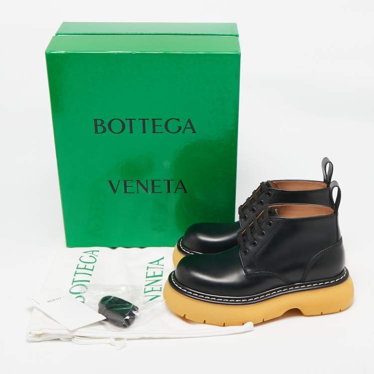 Pre Owned Bottega Veneta Black Leather The Bounce Ankle Boots Size 37