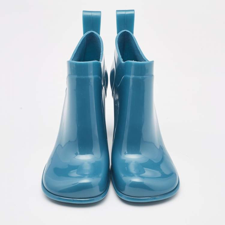 Pre Owned Bottega Veneta Blue Rubber Ankle Boots Size 37