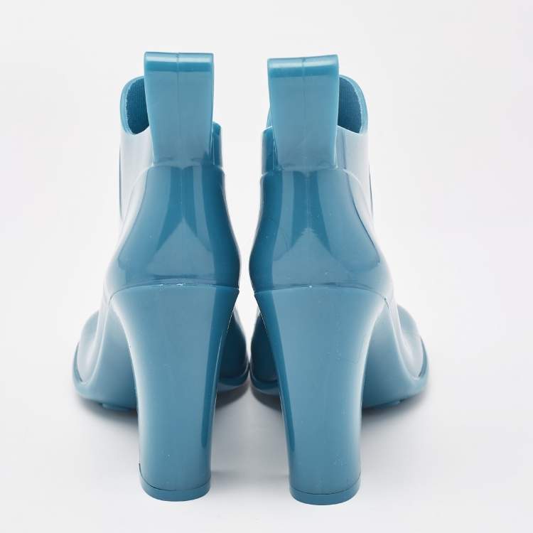 Pre Owned Bottega Veneta Blue Rubber Ankle Boots Size 37