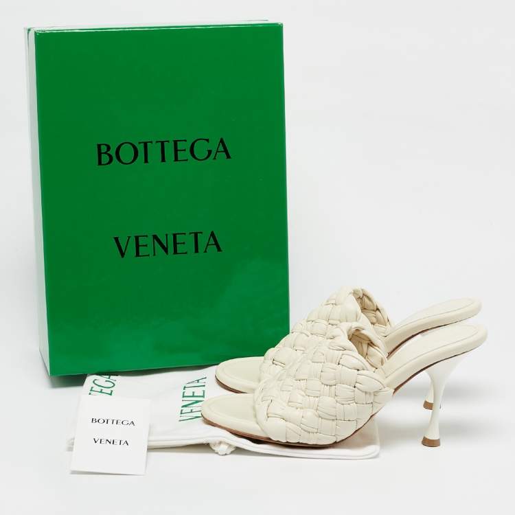Pre Owned Bottega Veneta Off White Intrecciato Leather Dot Wave Slide Sandals Size 40
