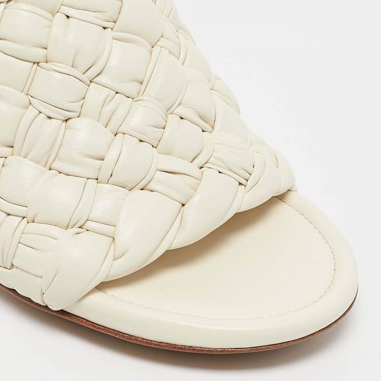 Pre Owned Bottega Veneta Off White Intrecciato Leather Dot Wave Slide Sandals Size 40