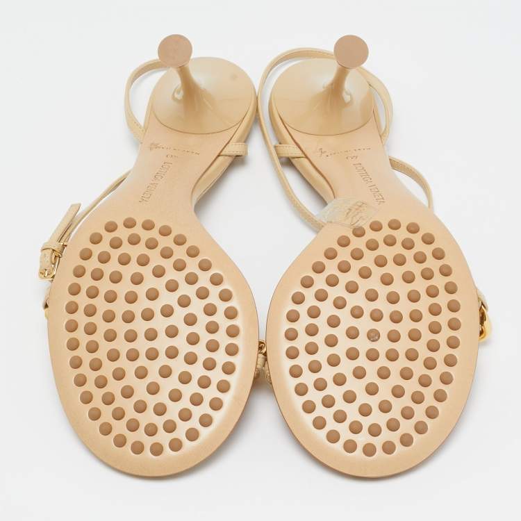 Pre Owned Bottega Veneta Beige Leather Dot Ankle Strap Sandals Size 40