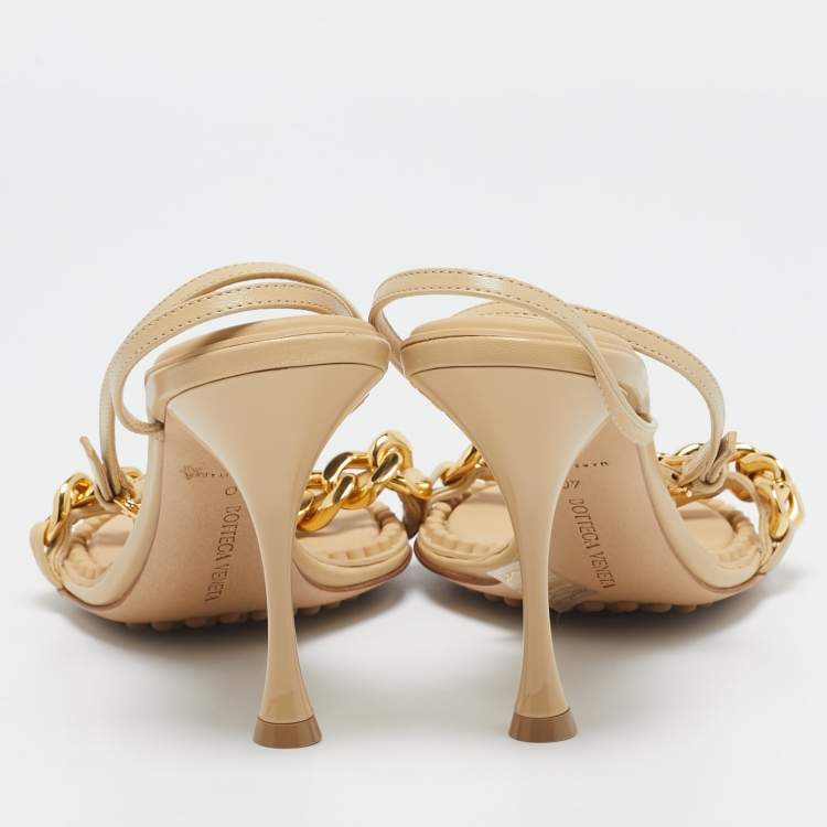 Pre Owned Bottega Veneta Beige Leather Dot Ankle Strap Sandals Size 40
