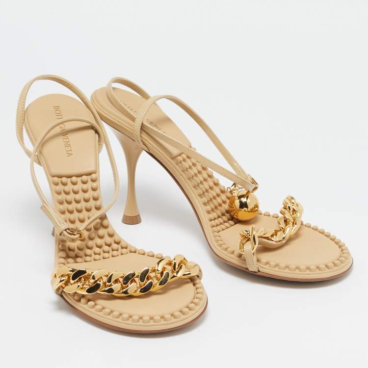 Pre Owned Bottega Veneta Beige Leather Dot Ankle Strap Sandals Size 40