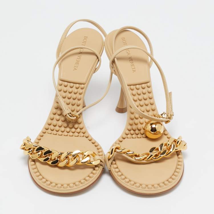 Pre Owned Bottega Veneta Beige Leather Dot Ankle Strap Sandals Size 40
