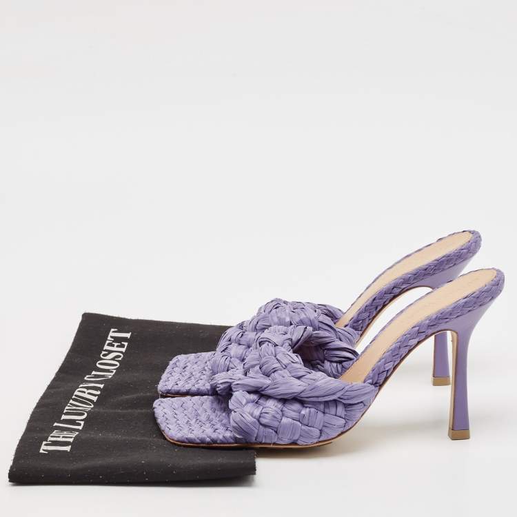 Pre Owned Bottega Veneta Purple Raffia Lido Slide Sandals Size 37