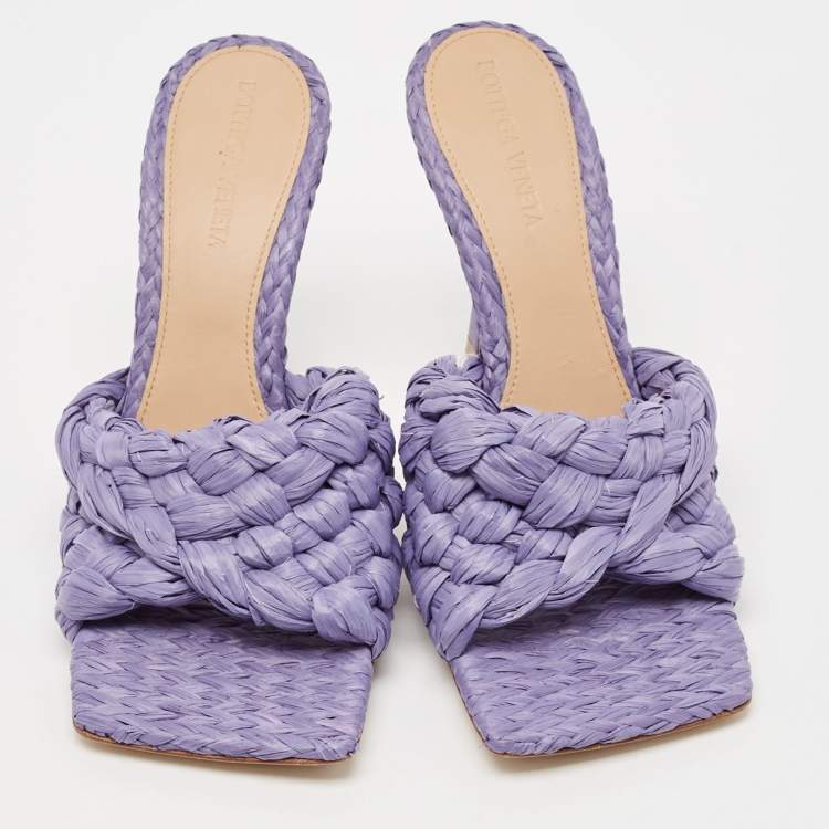 Pre Owned Bottega Veneta Purple Raffia Lido Slide Sandals Size 37