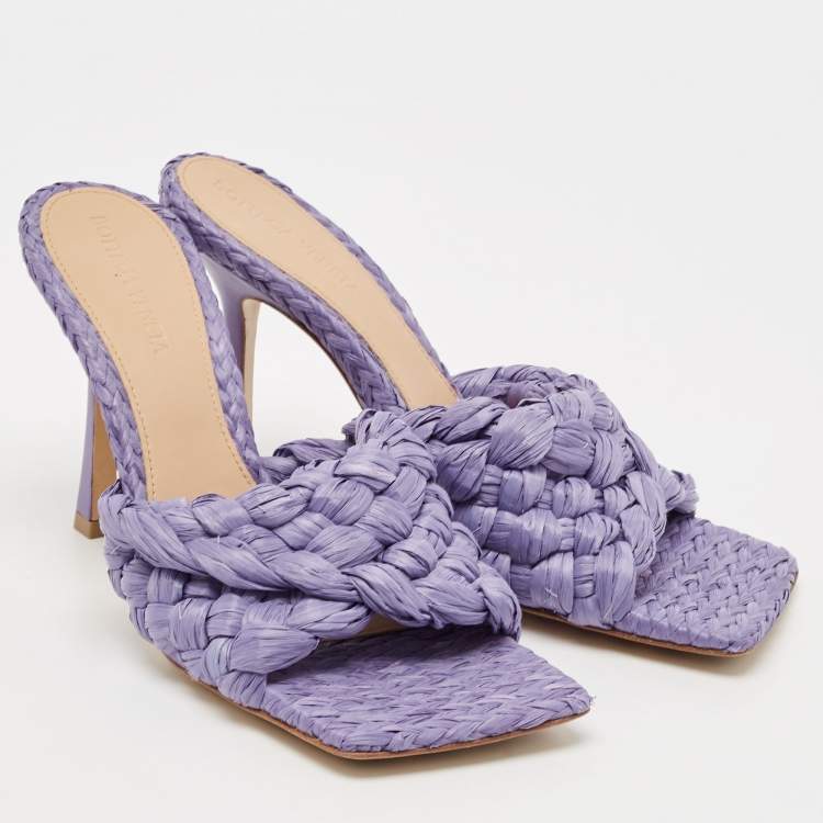 Pre Owned Bottega Veneta Purple Raffia Lido Slide Sandals Size 37