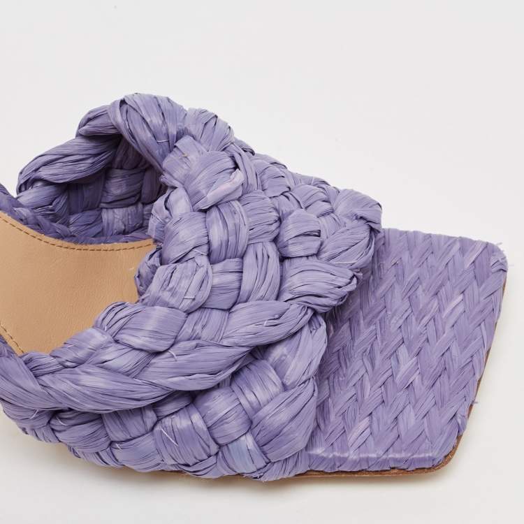 Pre Owned Bottega Veneta Purple Raffia Lido Slide Sandals Size 37