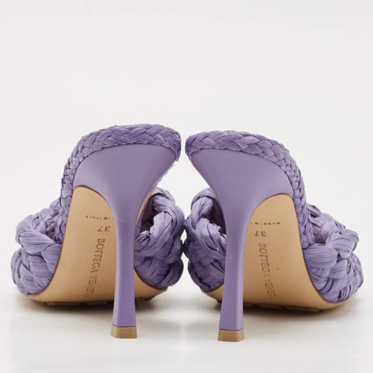 Pre Owned Bottega Veneta Purple Raffia Lido Slide Sandals Size 37