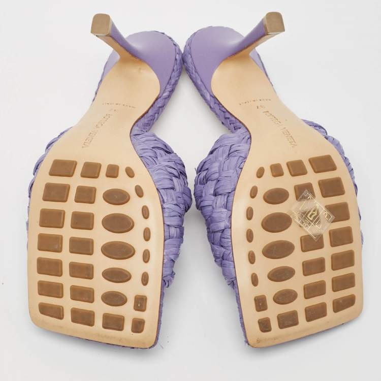 Pre Owned Bottega Veneta Purple Raffia Lido Slide Sandals Size 37