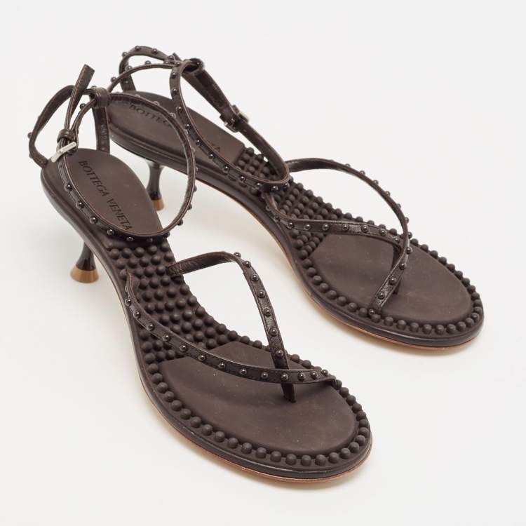 مملوكة مسبقًا Bottega Veneta Brown Leather Lagoon Bubble Sandals Size 36