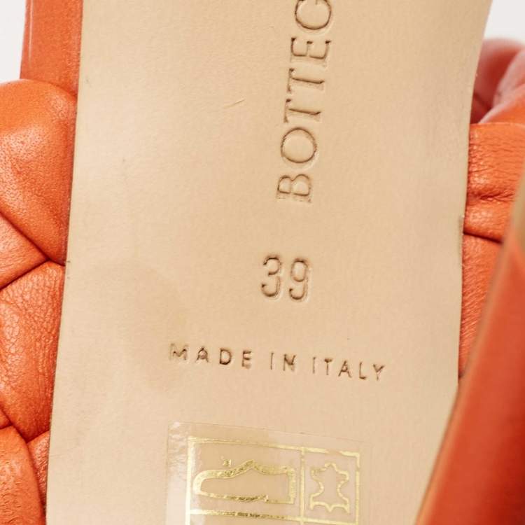 Pre Owned Bottega Veneta Orange Intrecciato Leather Curve Slide Sandals Size 39