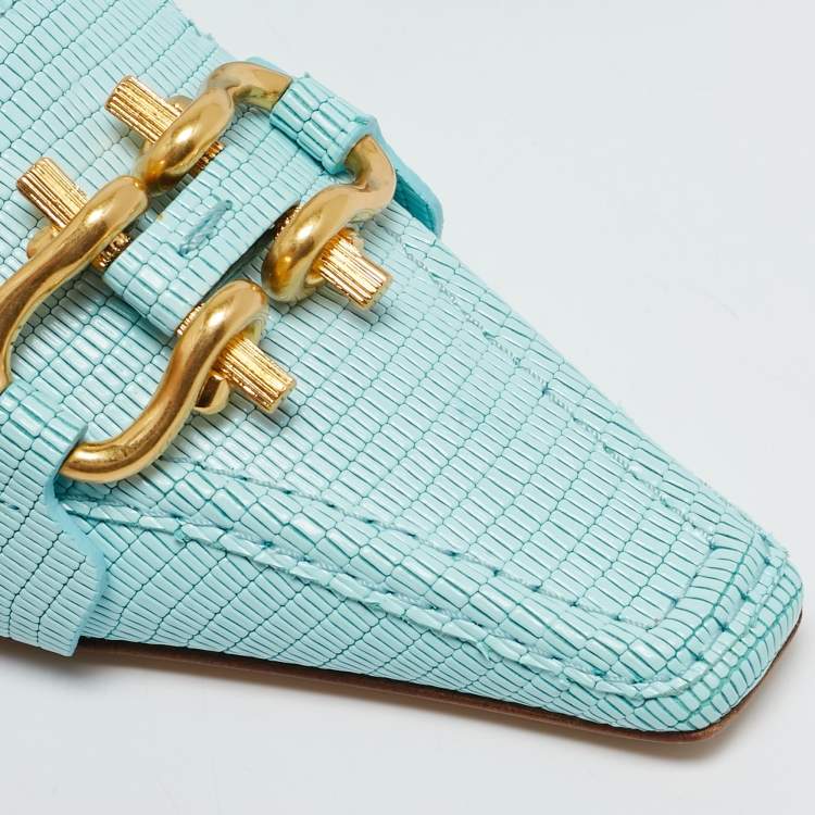 Pre Owned Bottega Veneta Blue Embossed Leather BV Madame Pumps Size 36