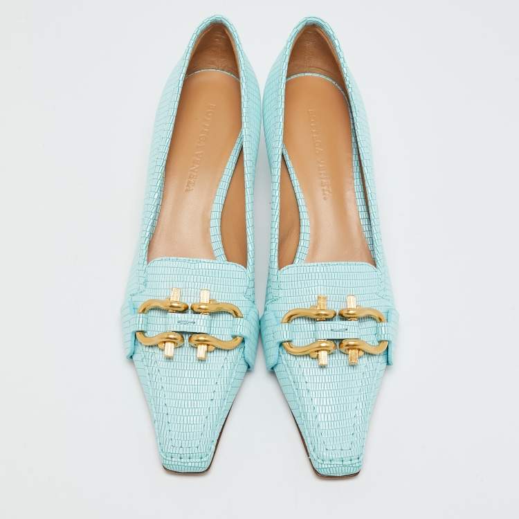 Pre Owned Bottega Veneta Blue Embossed Leather BV Madame Pumps Size 36