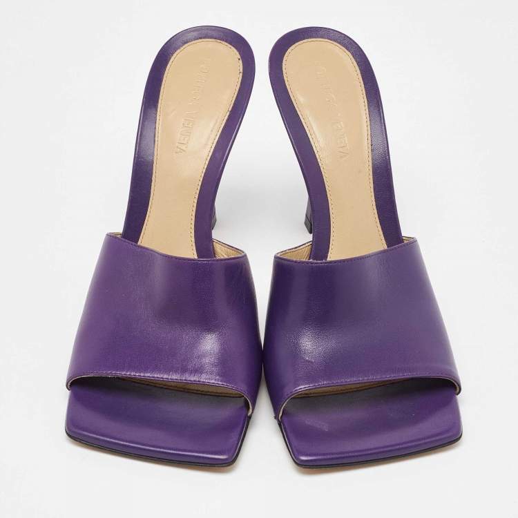 Pre Owned Bottega Veneta Purple Leather Stretch Square Toe Slide Sandals Size 38