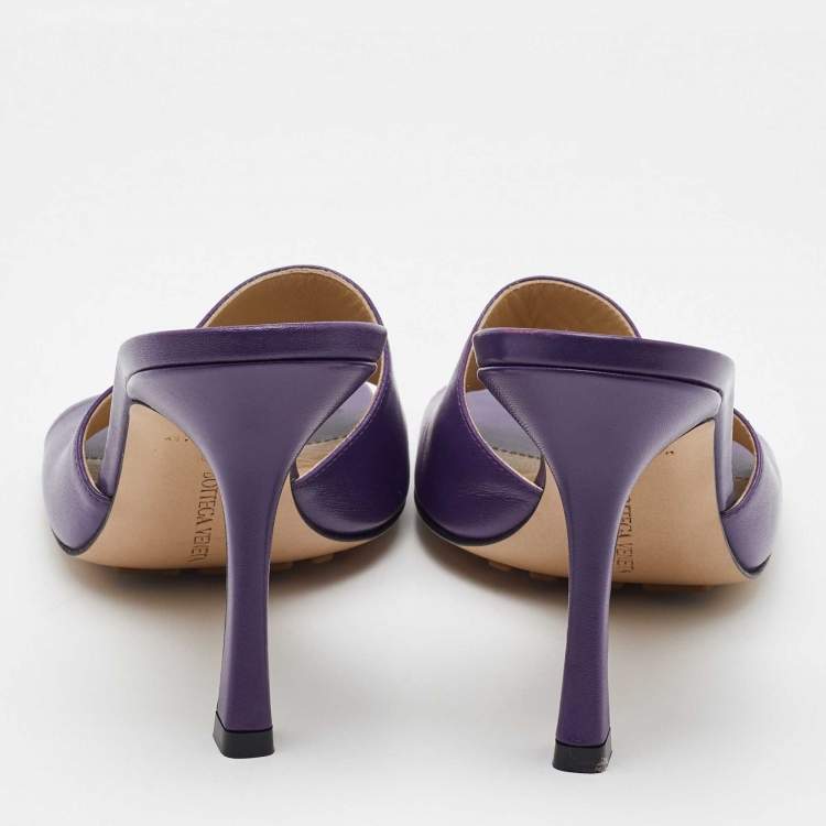 Pre Owned Bottega Veneta Purple Leather Stretch Square Toe Slide Sandals Size 38