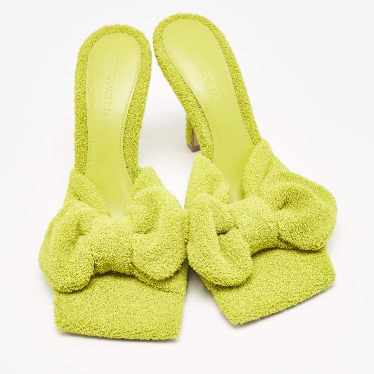 Pre Owned Bottega Veneta Lime Green Terry Fabric Bow Slide Sandals Size 38