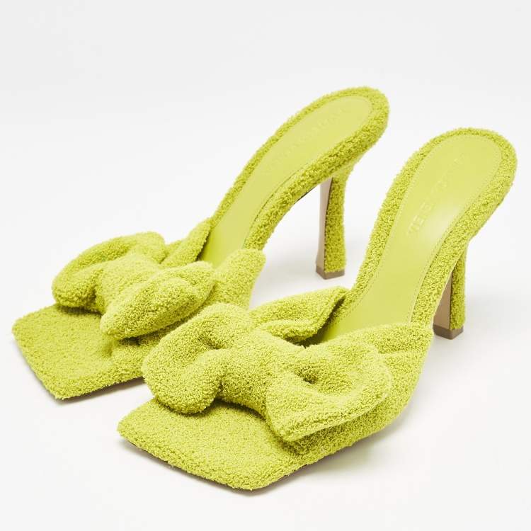 Pre Owned Bottega Veneta Lime Green Terry Fabric Bow Slide Sandals Size 38