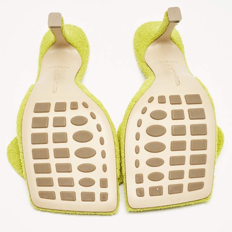 Pre Owned Bottega Veneta Lime Green Terry Fabric Bow Slide Sandals Size 38