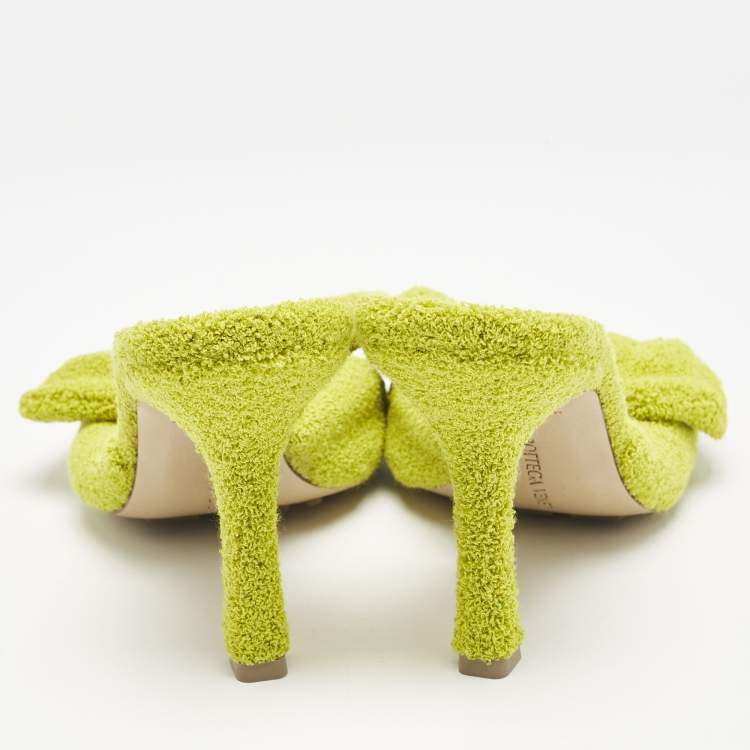 Pre Owned Bottega Veneta Lime Green Terry Fabric Bow Slide Sandals Size 38