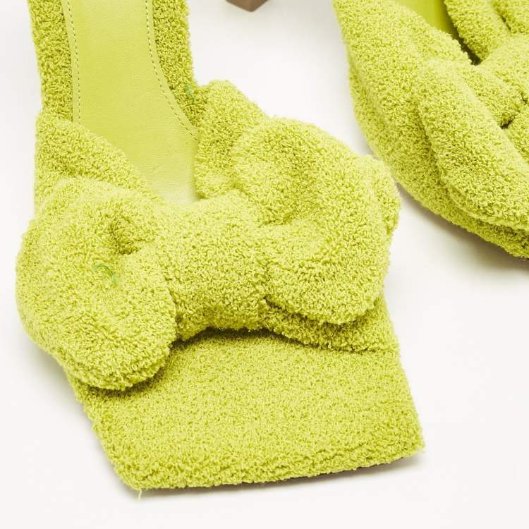Pre Owned Bottega Veneta Lime Green Terry Fabric Bow Slide Sandals Size 38