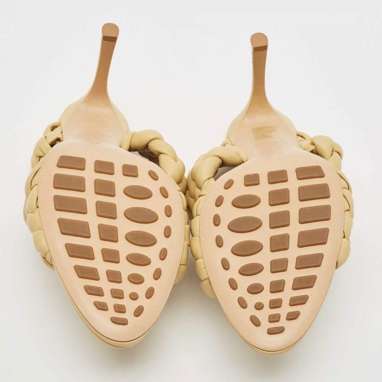 Pre Owned Bottega Veneta Yellow Leather Braided Accents Slides Size 38
