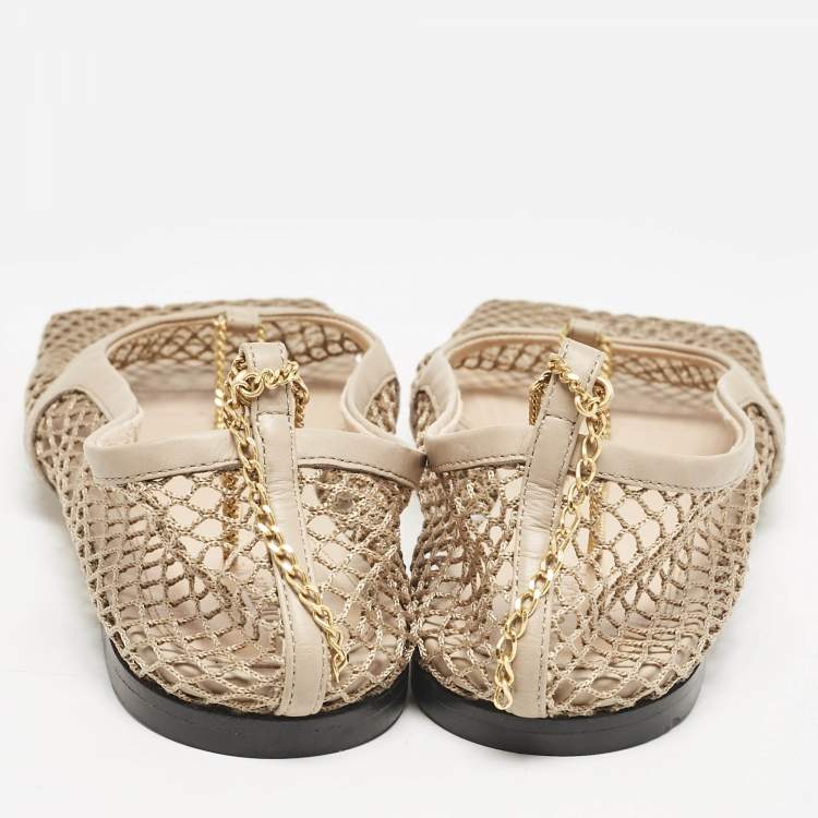 Pre Owned Bottega Veneta Brown Leather and Mesh Strech Ballet Flats Size 40