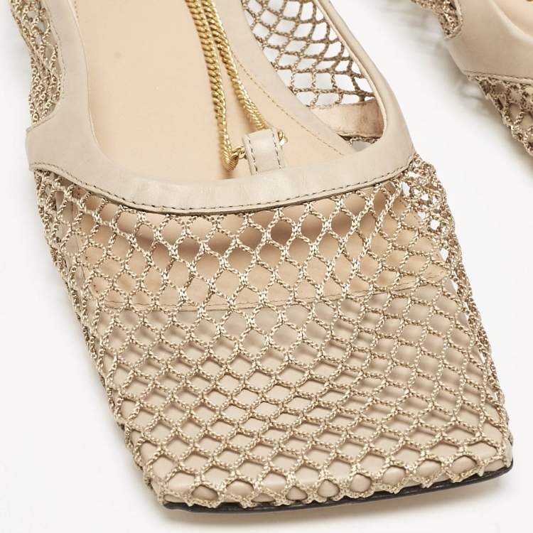 Pre Owned Bottega Veneta Brown Leather and Mesh Strech Ballet Flats Size 40
