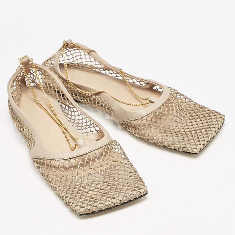 Pre Owned Bottega Veneta Brown Leather and Mesh Strech Ballet Flats Size 40