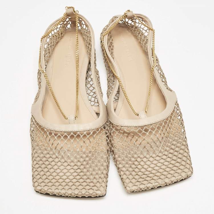 Pre Owned Bottega Veneta Brown Leather and Mesh Strech Ballet Flats Size 40