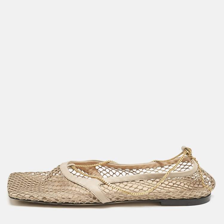 Pre Owned Bottega Veneta Brown Leather and Mesh Strech Ballet Flats Size 40