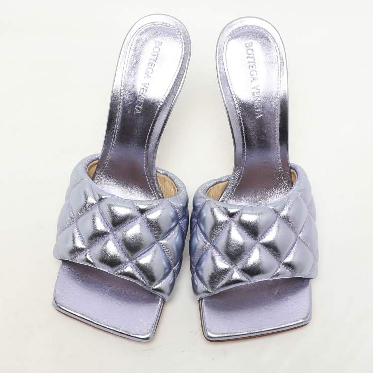 Pre Owned Bottega Veneta Metallic Purple Leather Lido Slide Sandals Size 37