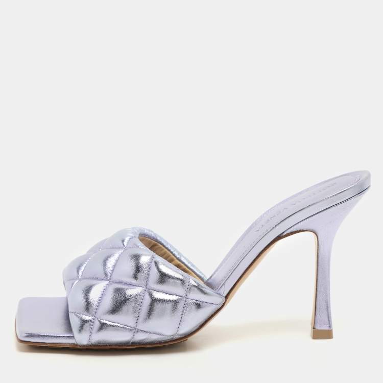 Pre Owned Bottega Veneta Metallic Purple Leather Lido Slide Sandals Size 37