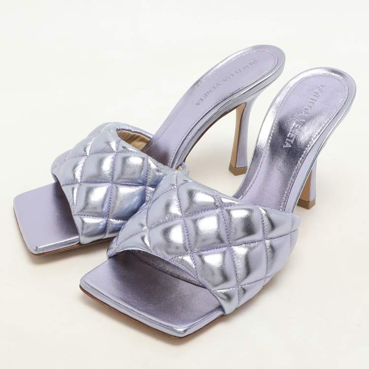Pre Owned Bottega Veneta Metallic Purple Leather Lido Slide Sandals Size 37