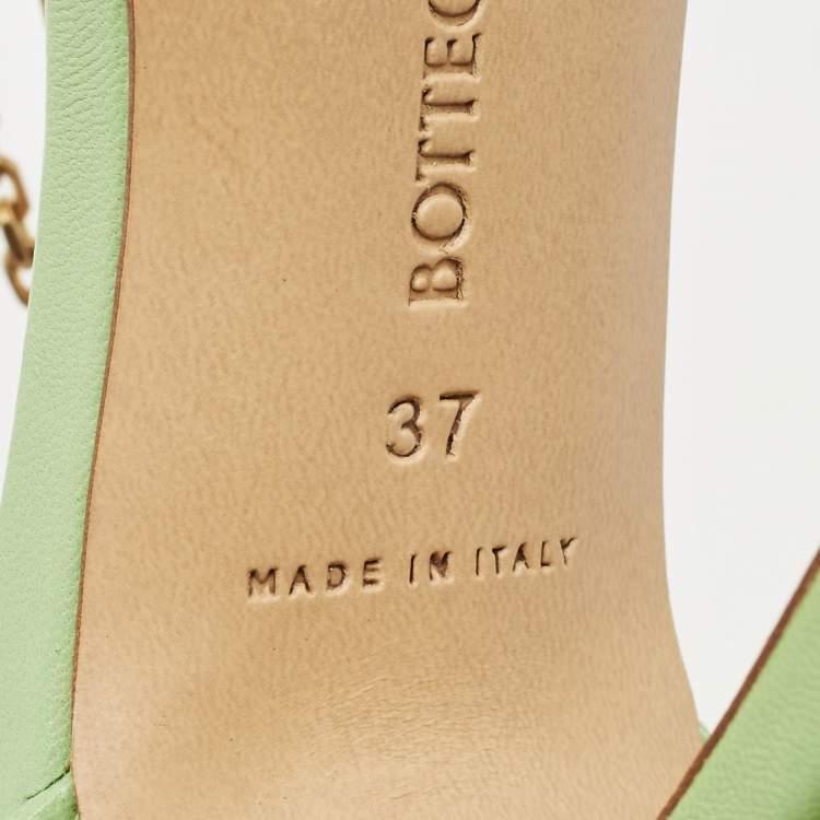 Pre Owned Bottega Veneta Green Leather Chain Stretch Sandals Size 37