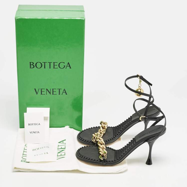 Pre Owned Bottega Veneta Black Leather Dot Ankle Strap Sandals Size 36
